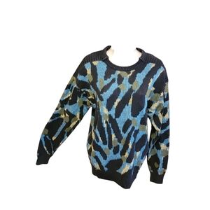 Generra Giovane crewneck sweater 80s vintage Blue Green Black Medium 12 T44